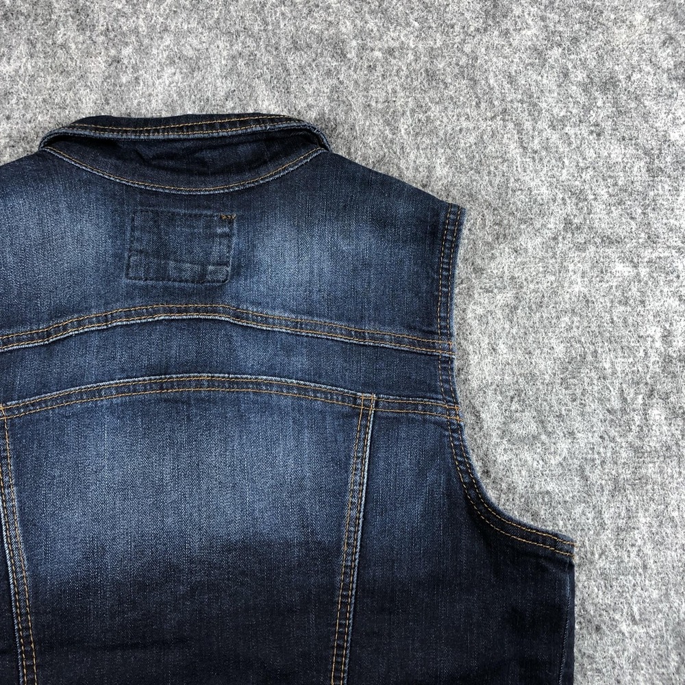 Wax Jean Womens Large Blue Stretch Denim Trucker Vest Button Front - Picture 12 of 14